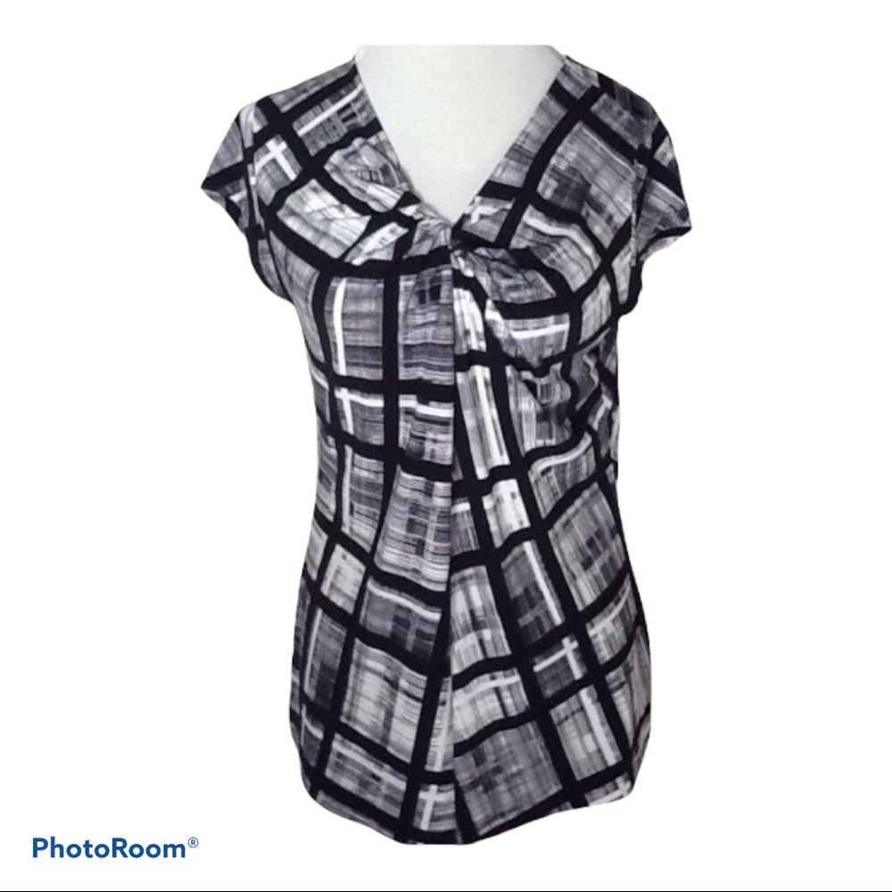 Liz Claiborne Black White Plaid Cap Sleeve Top‎ SzS